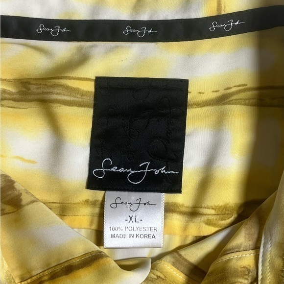 Sean John P Diddy Mens Short Sleeve Button up Shirt Hip Hop Yellow/Brown‎ XL - Picture 3 of 5